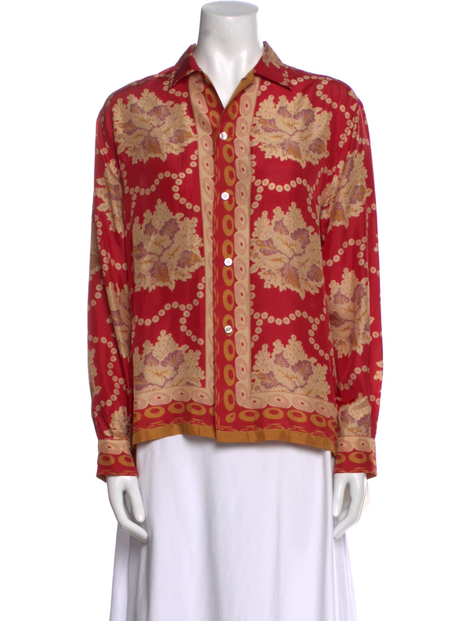 BODE Silk Floral Print Button-Up Top