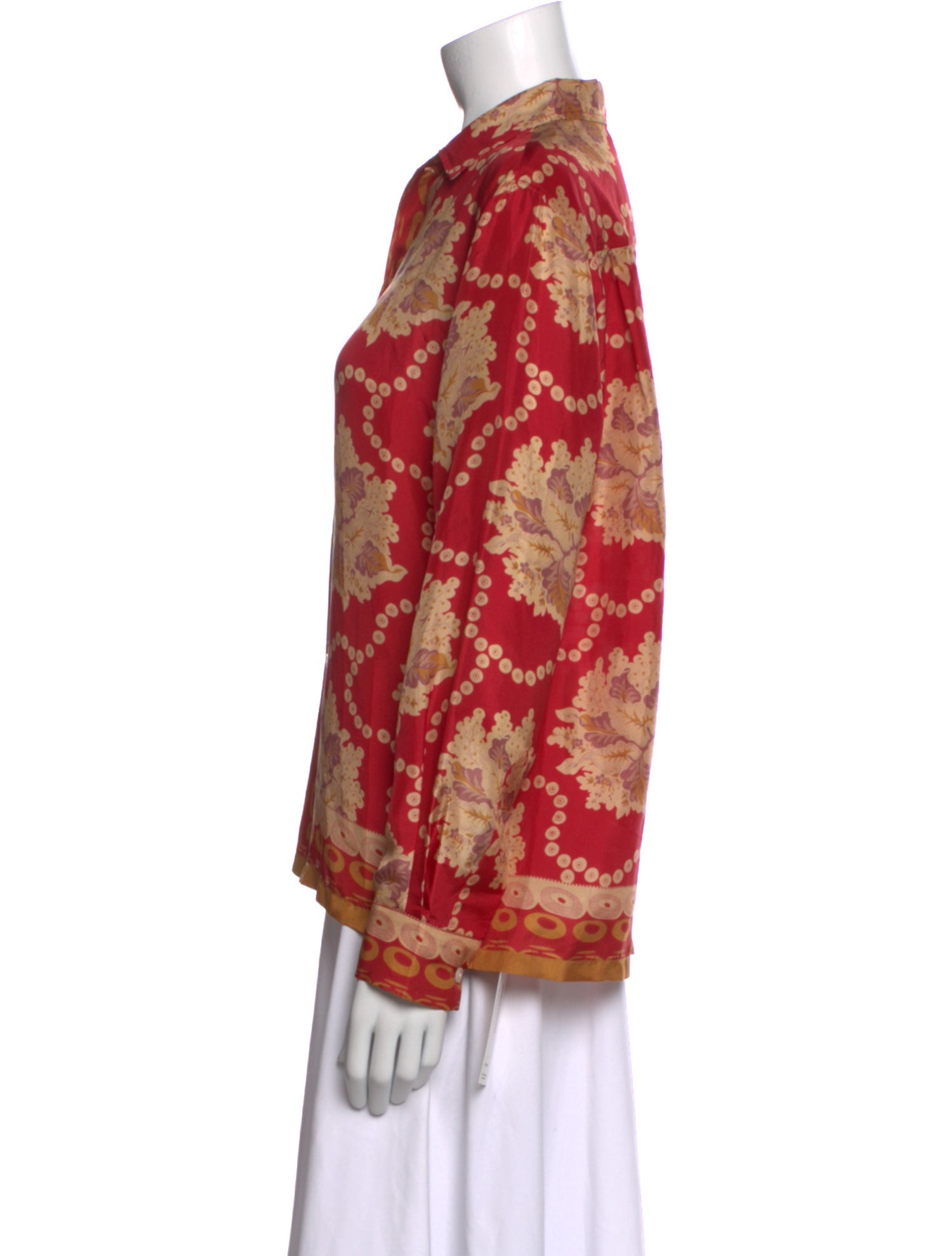 BODE Silk Floral Print Button-Up Top