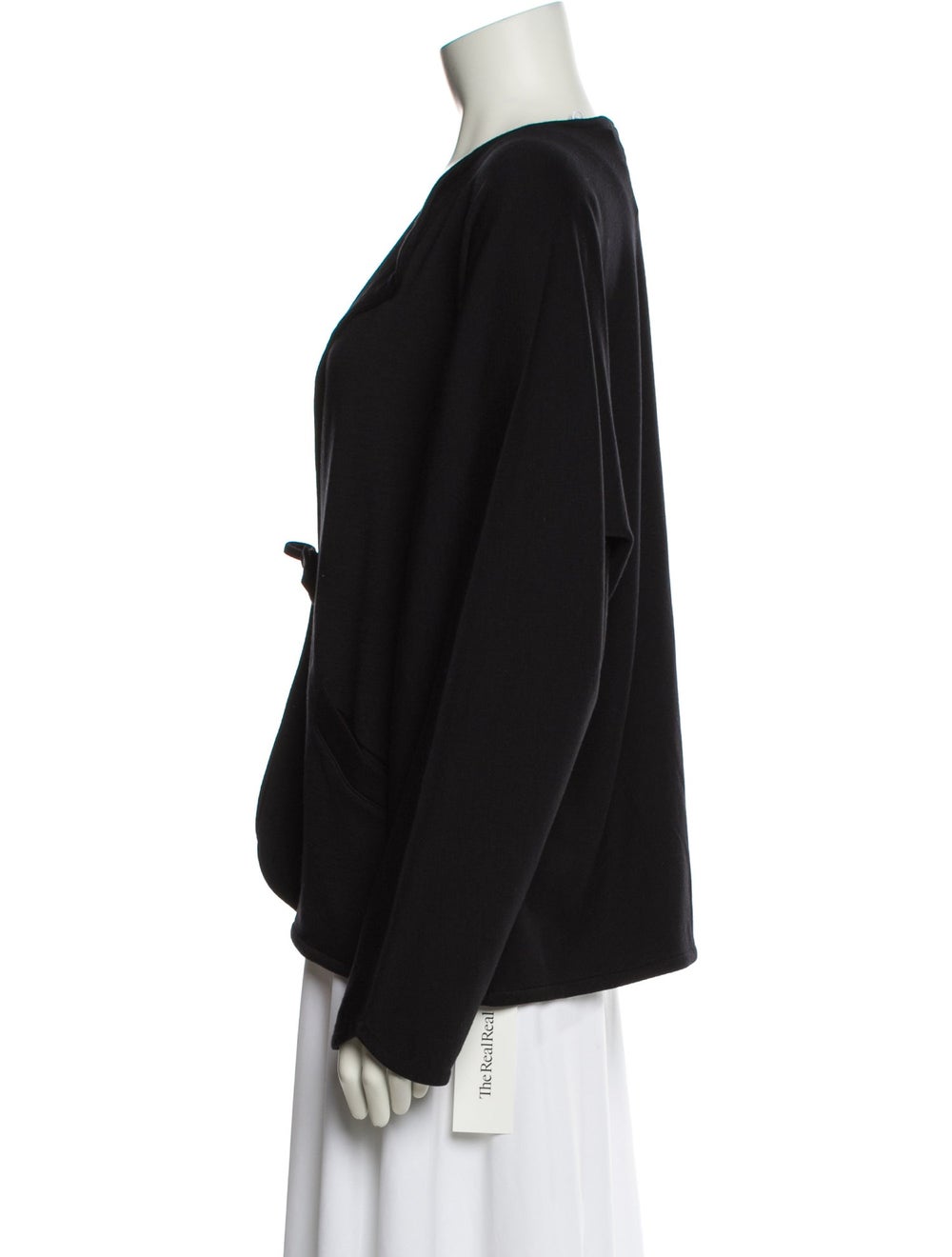 Bode Wool Jacket Black Collarless Slit Pockets & … - image 2