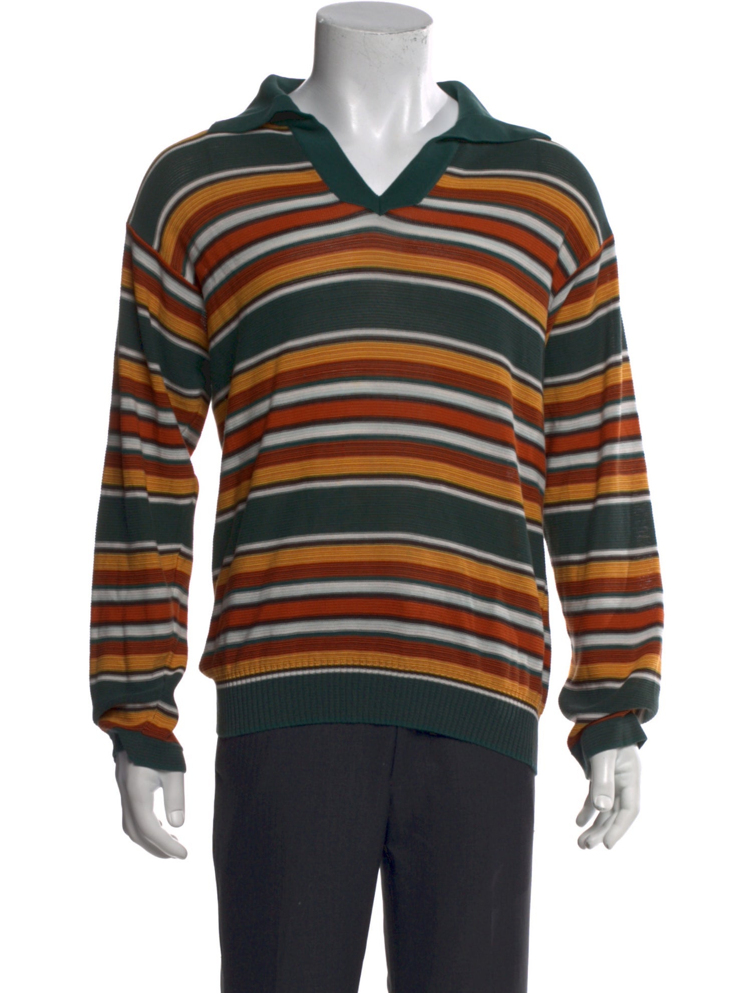 BODE Striped V-Neck Polo Sweater