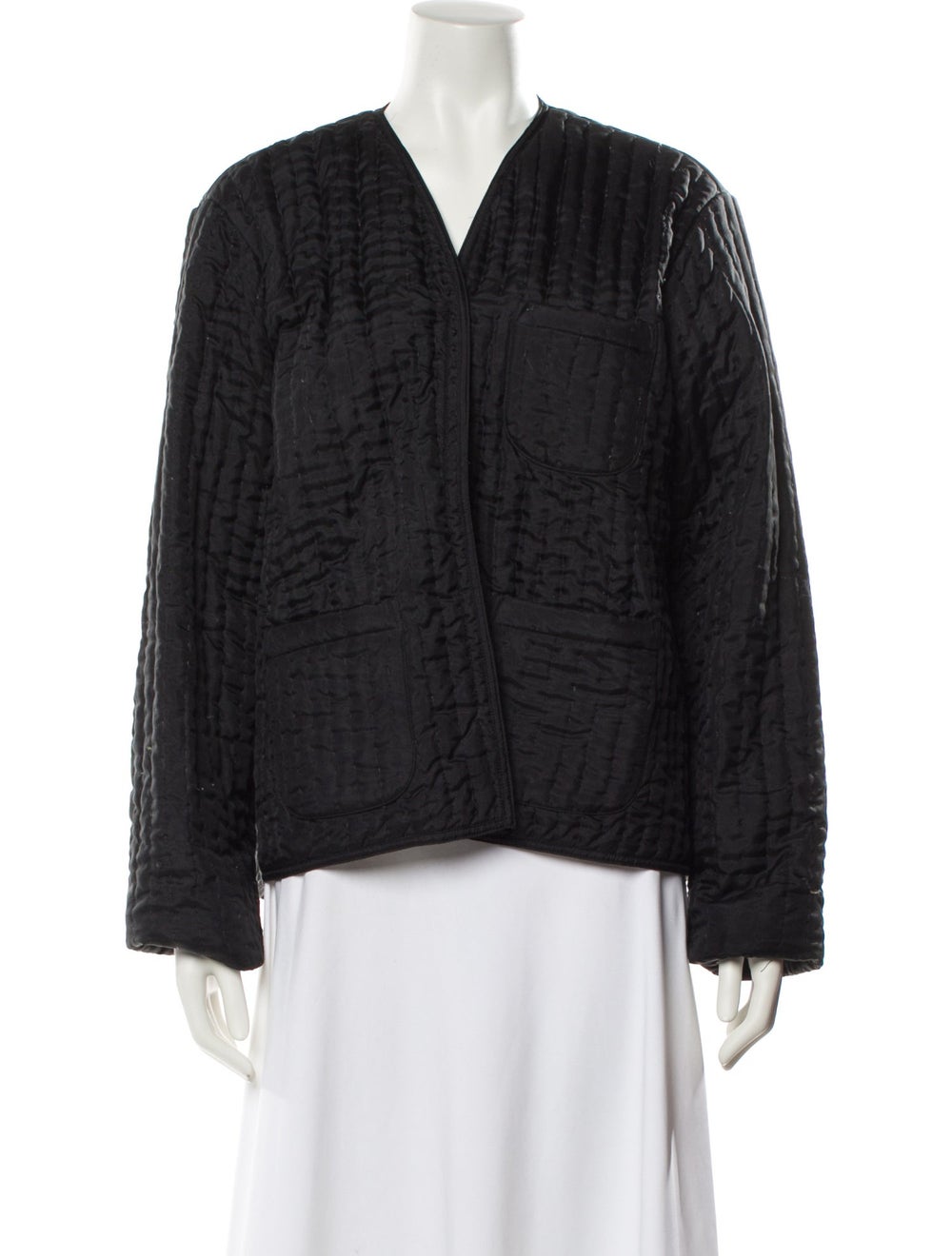 Bode Silk Jacket Black Collarless Patch Pockets & - image 1