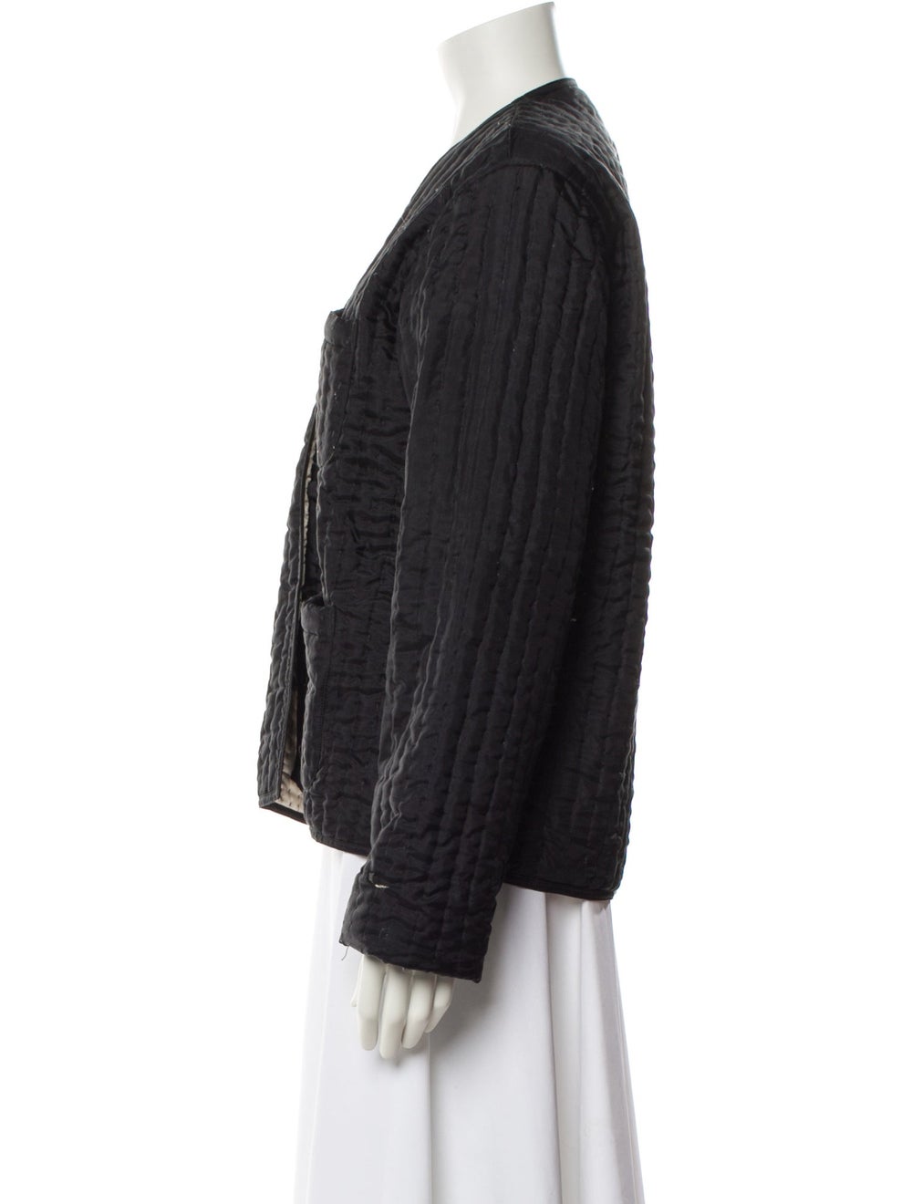 Bode Silk Jacket Black Collarless Patch Pockets & - image 2