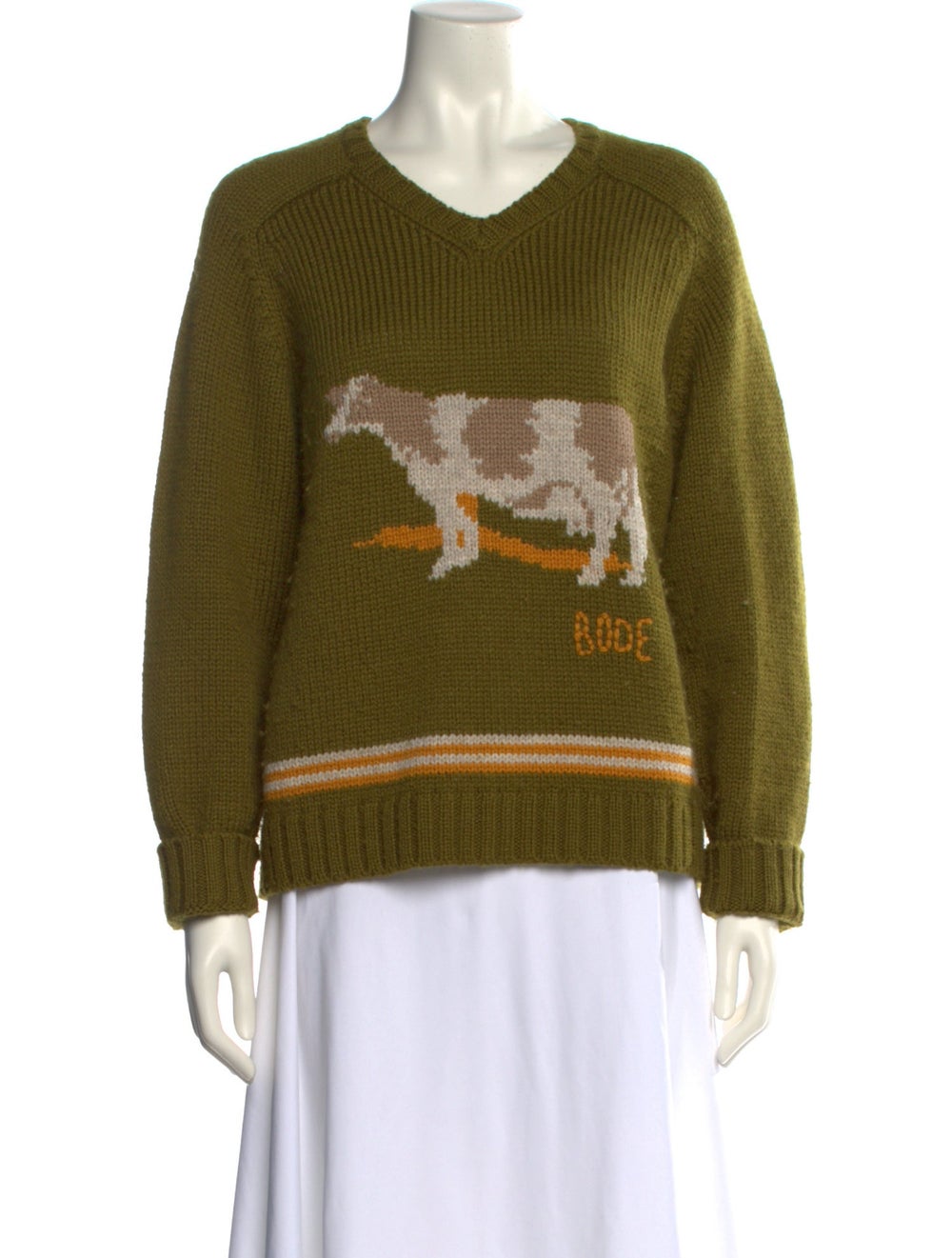 Bode Wool Pullover Green Printed Long Sleeve with… - image 1