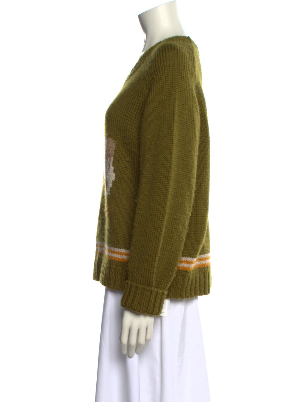 Bode Wool Pullover Green Printed Long Sleeve with… - image 2