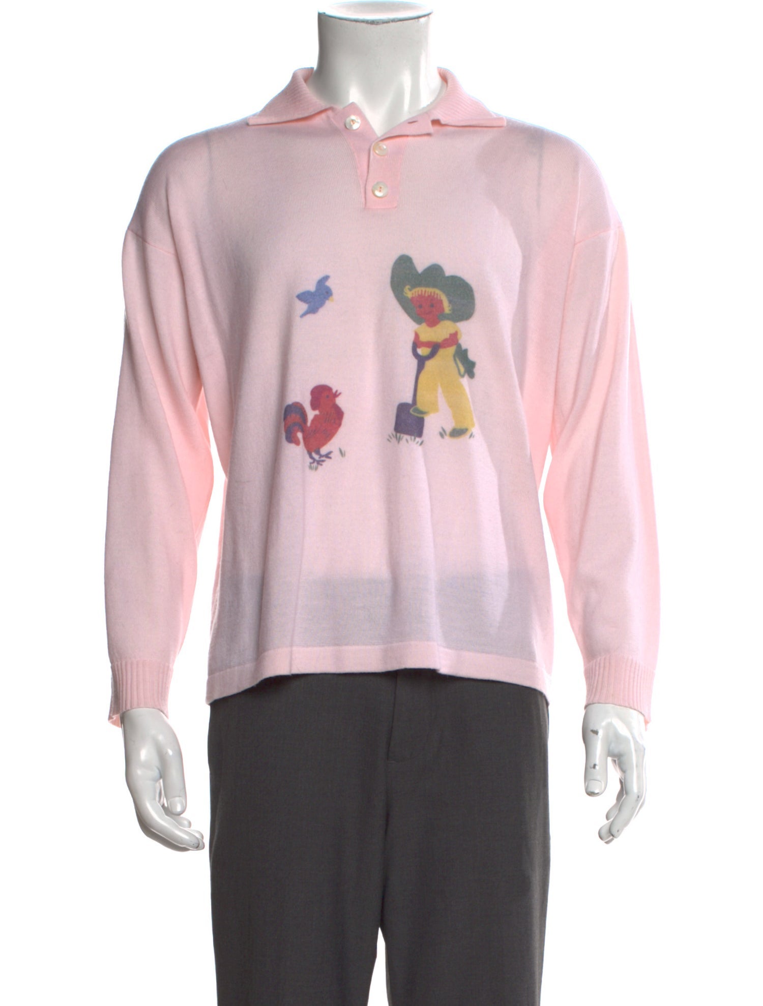 BODE Merino Wool Graphic Print Polo Sweater