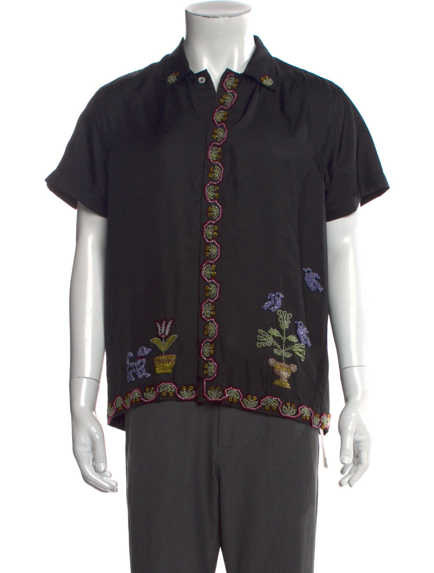 BODE Silk Graphic Print Shirt