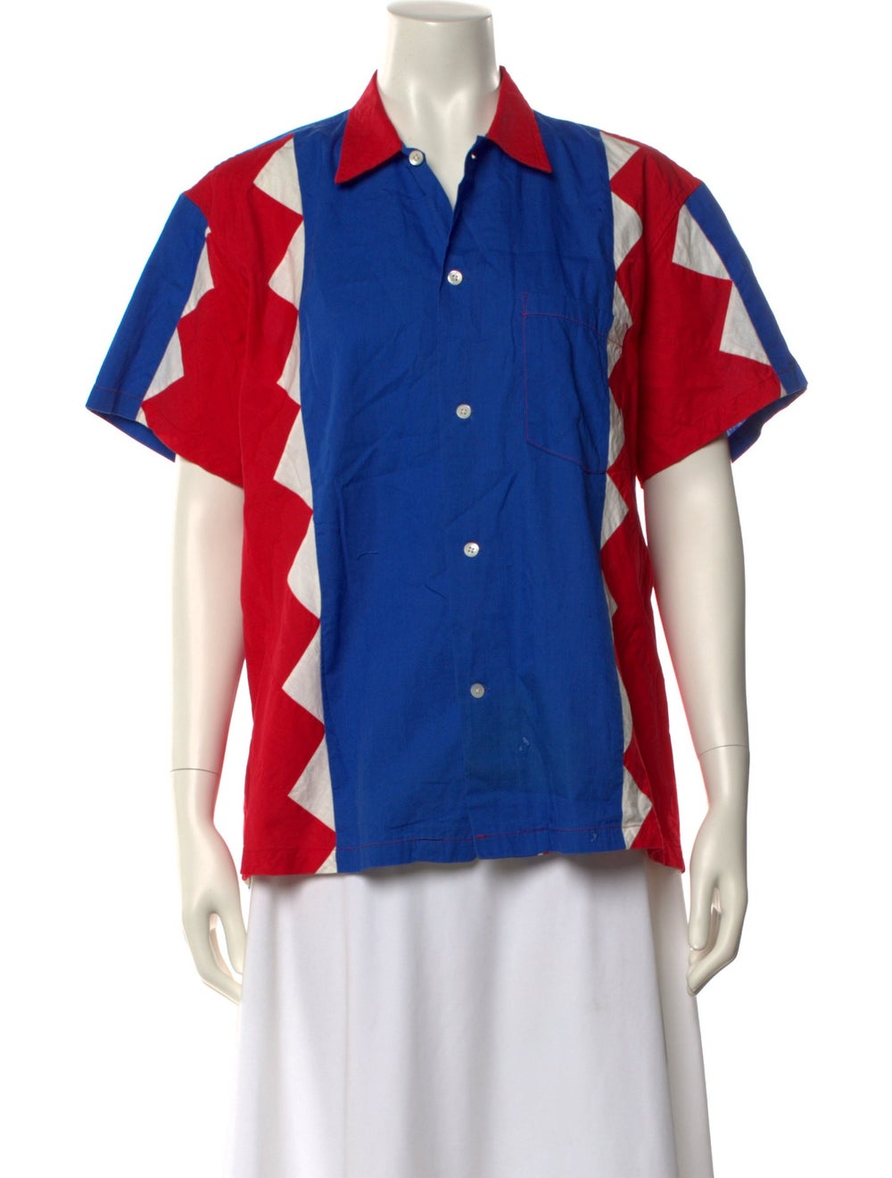 BODE Colorblock Pattern Short Sleeve Button-Up Top - image 1