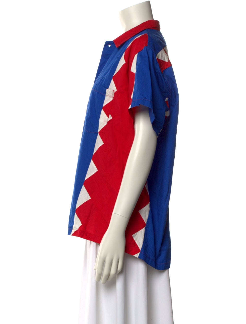 BODE Colorblock Pattern Short Sleeve Button-Up Top - image 2