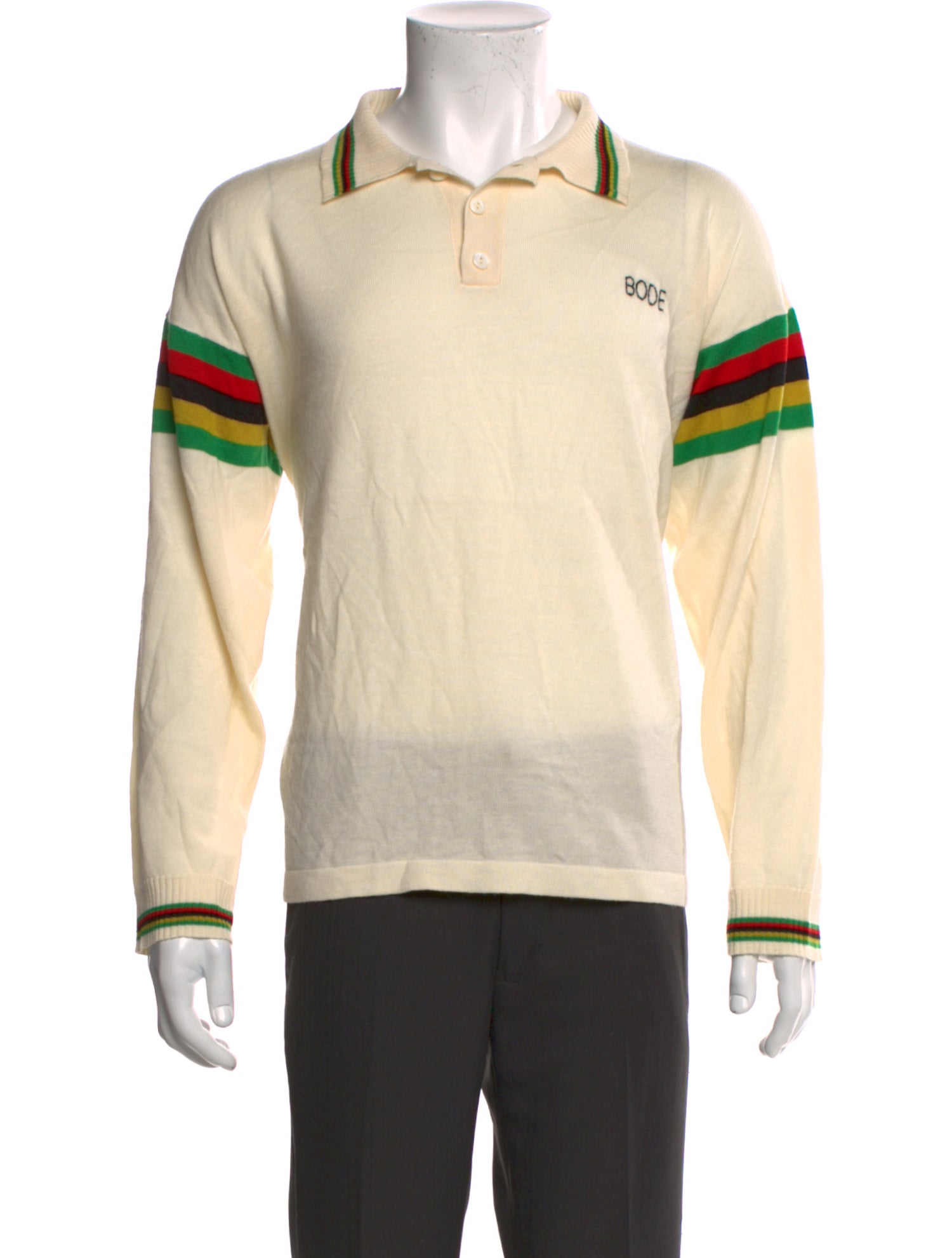 BODE Merino Wool Colorblock Pattern Polo Shirt