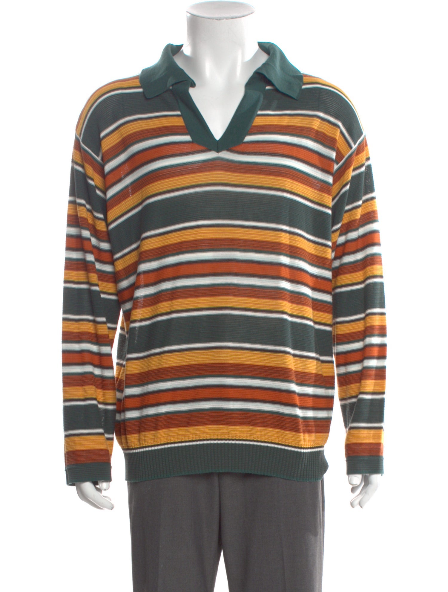 BODE Striped V-Neck Polo Sweater