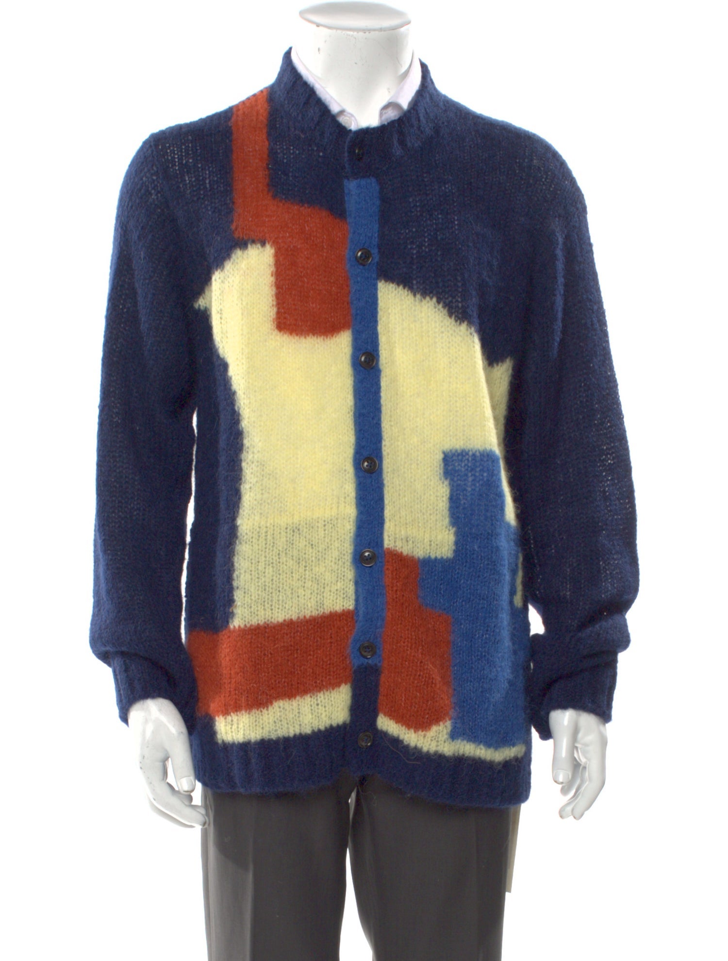 BODE Alpaca Colorblock Pattern Cardigan