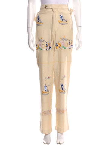 Pre-owned Bode Silk Straight Leg Pants In Neutral