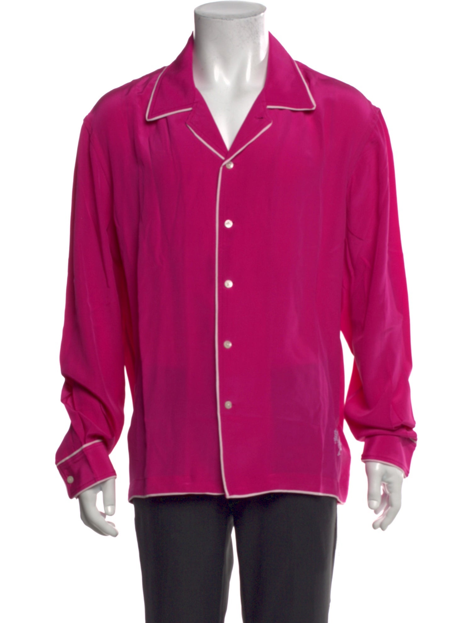 mens hot pink dress shirt Linen 901 Fuchsia  Suslo Couture front placket BODE Silk Long Sleeve Dress