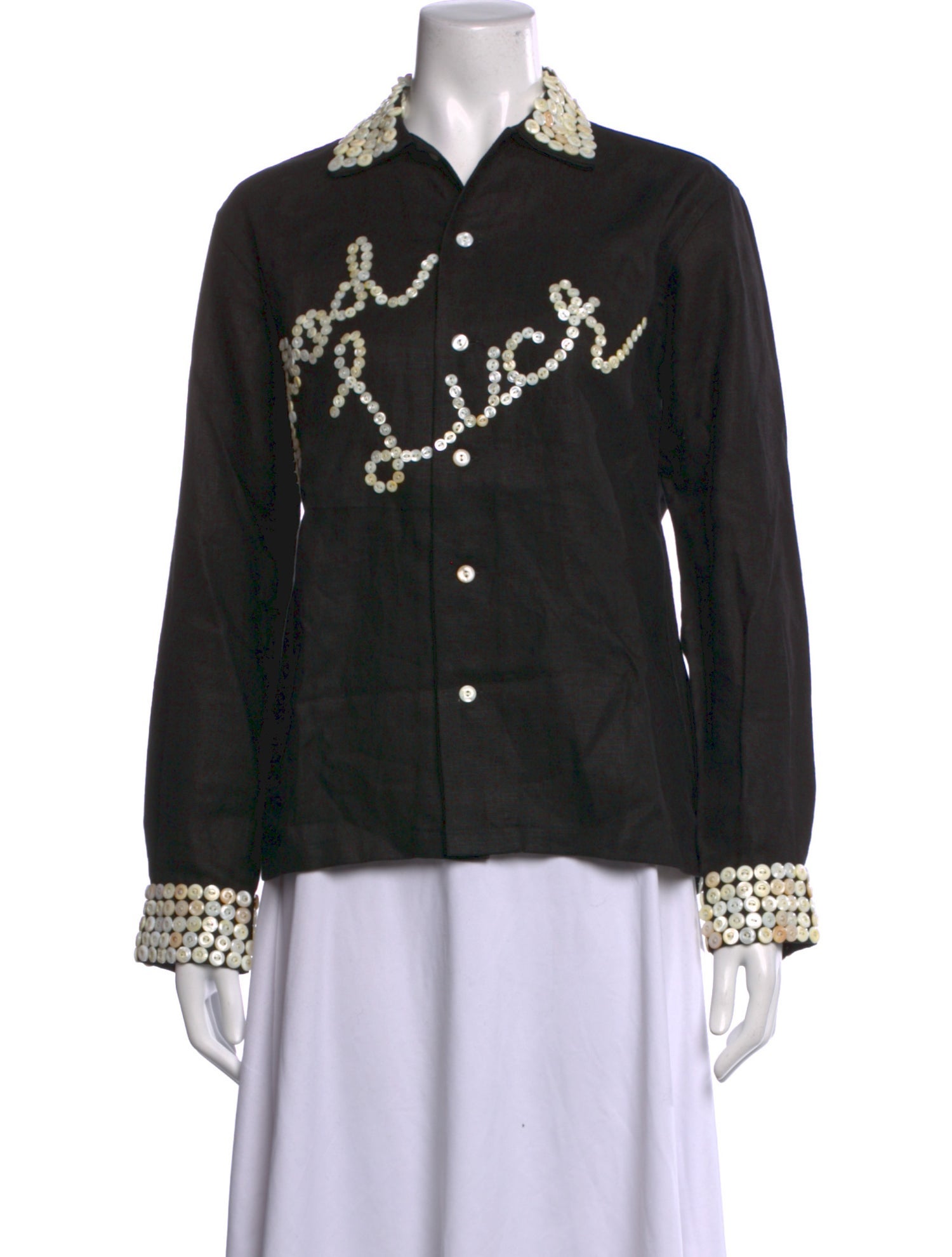 BODE Linen Graphic Print Button-Up Top w/ Tags