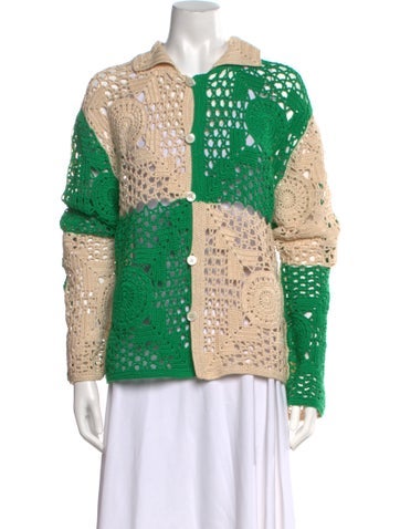 Pre-owned Bode Patterned Open Front Sweater In Green