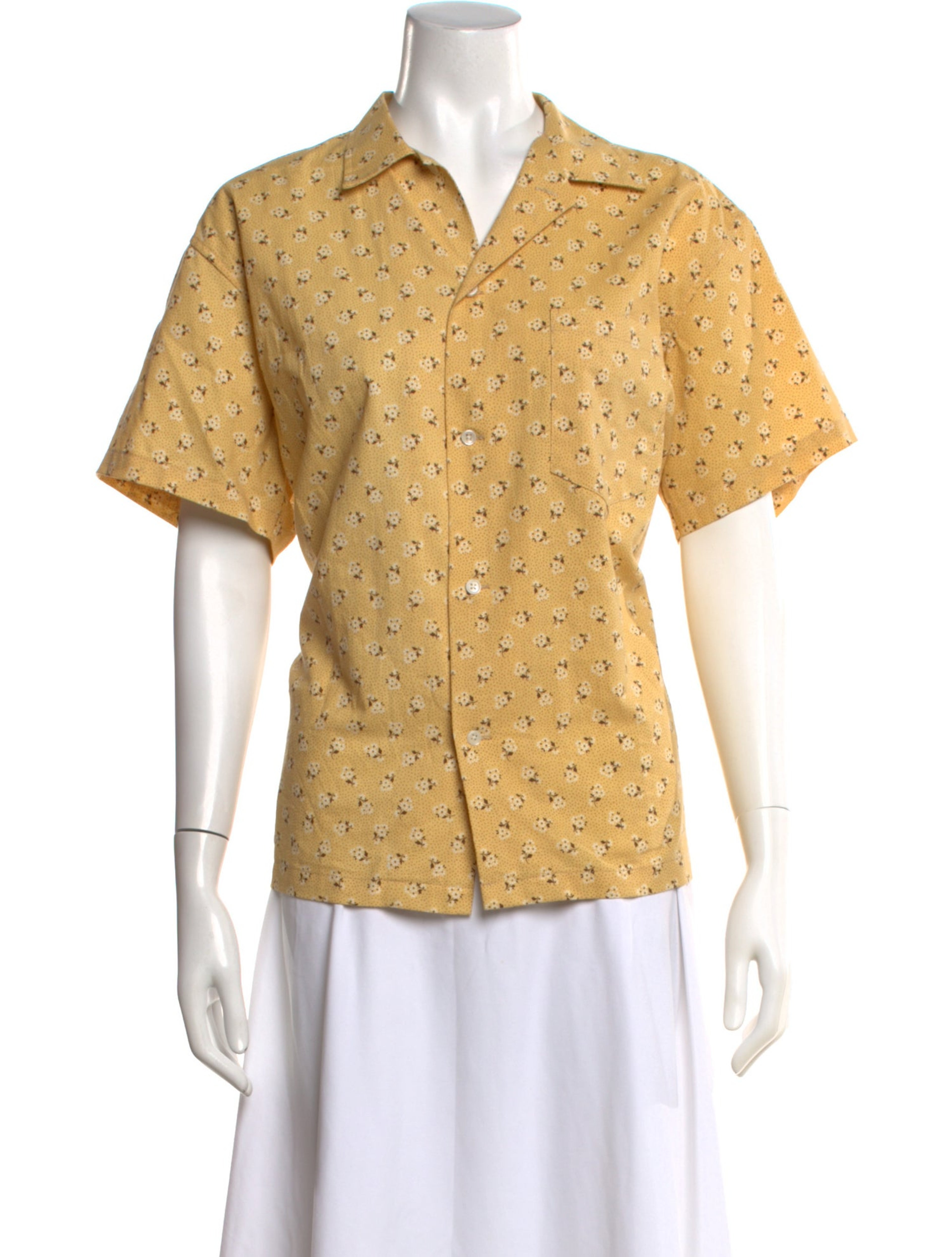Floral Print Short Sleeve Button-Up Top