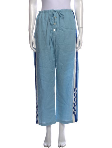 Pre-owned Bode Linen Wide Leg Pants In Blue