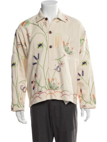 Pre-owned Bode Floral Print Long Sleeve Dress Shirt In Neutrals