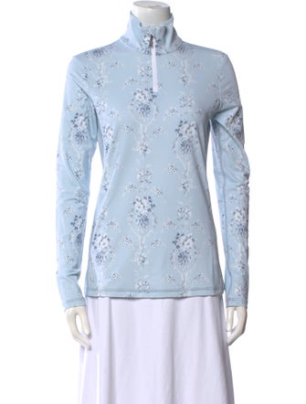 Bogner Fire + Ice x LoveShackFancy Floral Print Mock Neck Button-Up Top