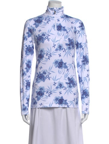 Pre-owned Bogner Fire + Ice X Loveshackfancy Floral Print Mock Neck Top In White