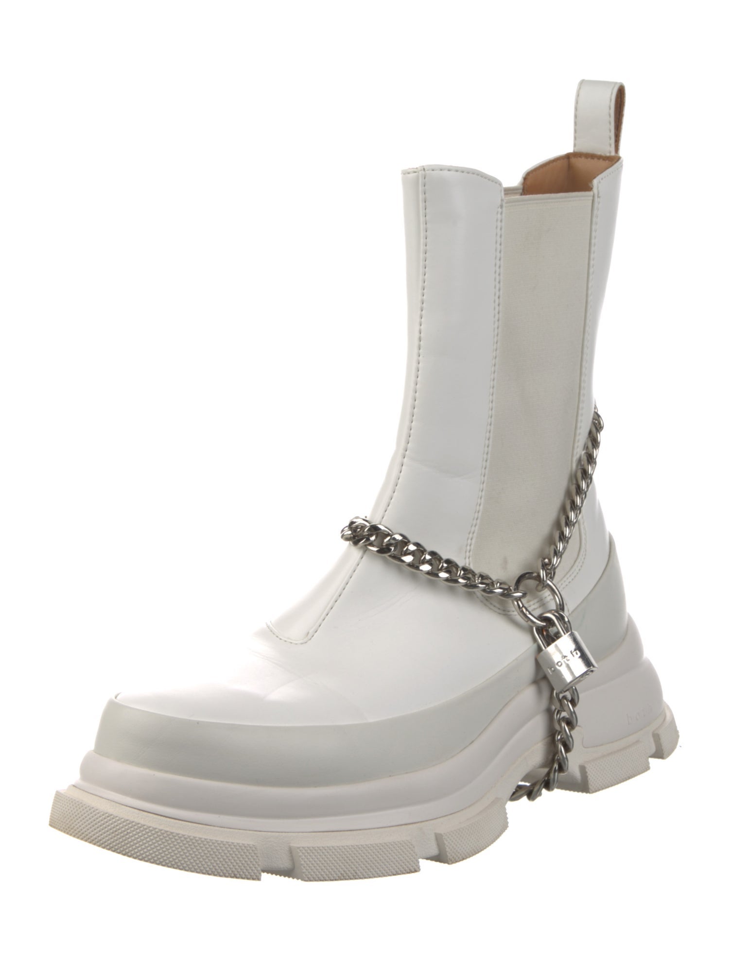 Both Leather Chain-Link Accents Chelsea Boots