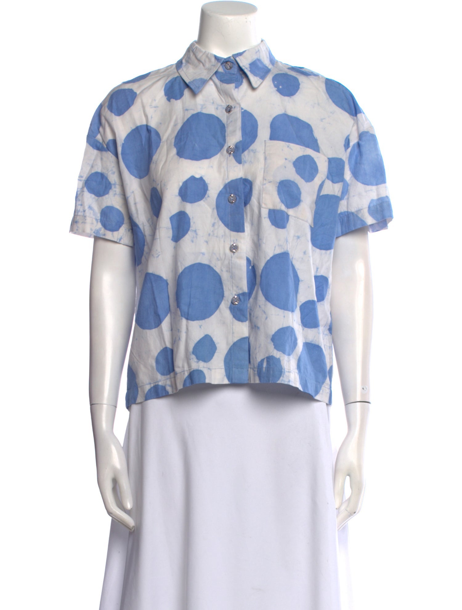 Busayo Polka Dot Print Mock Neck Button-Up Top w/ Tags