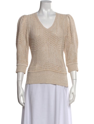 Pre-owned Brochu Walker Linen V-neck Sweater In Neutral