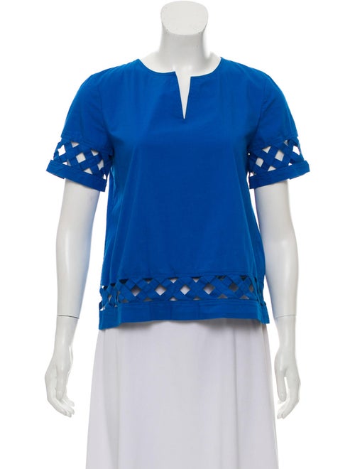 Brooks Brothers Embellished Poplin Top Blue