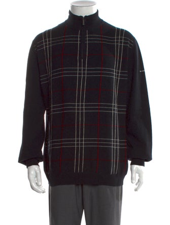 Burberry Golf Lambswool Plaid Print Cardigan