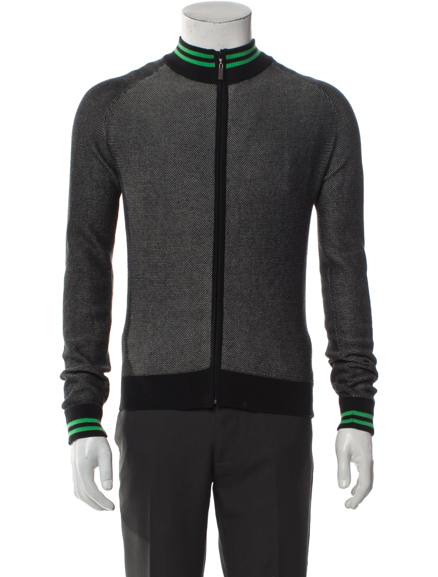 Burberry Golf Plaid Print Mock Neck Cardigan