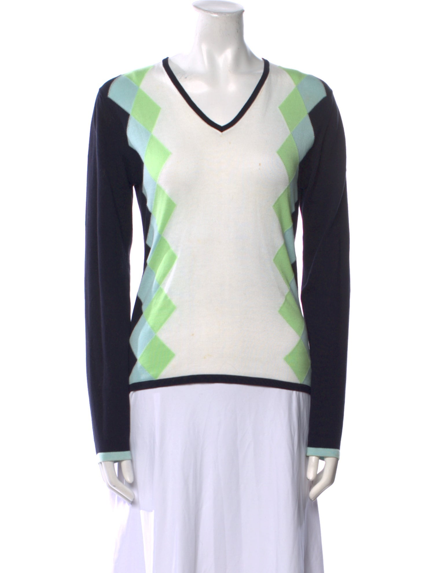 Burberry Golf Colorblock Pattern V-Neck Sweater