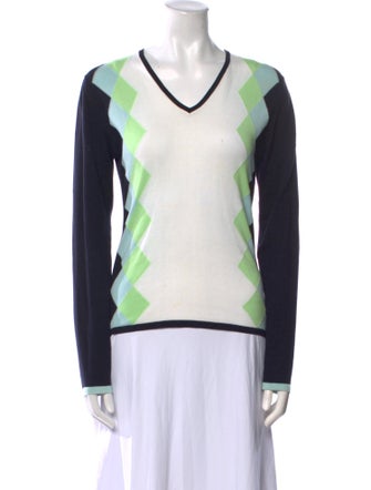 Burberry Golf Colorblock Pattern V-Neck Sweater