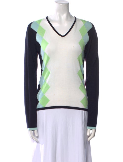 Burberry Golf Colorblock Pattern V-Neck Sweater