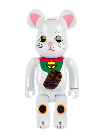 Bearbrick Maneki Neko White Plated Luminous 400% Figure