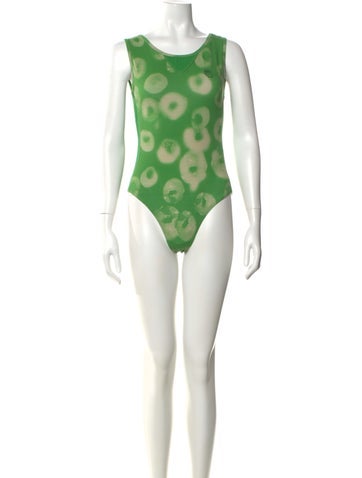 Pre-owned Brain Dead Printed Scoop Neck Bodysuit In Green