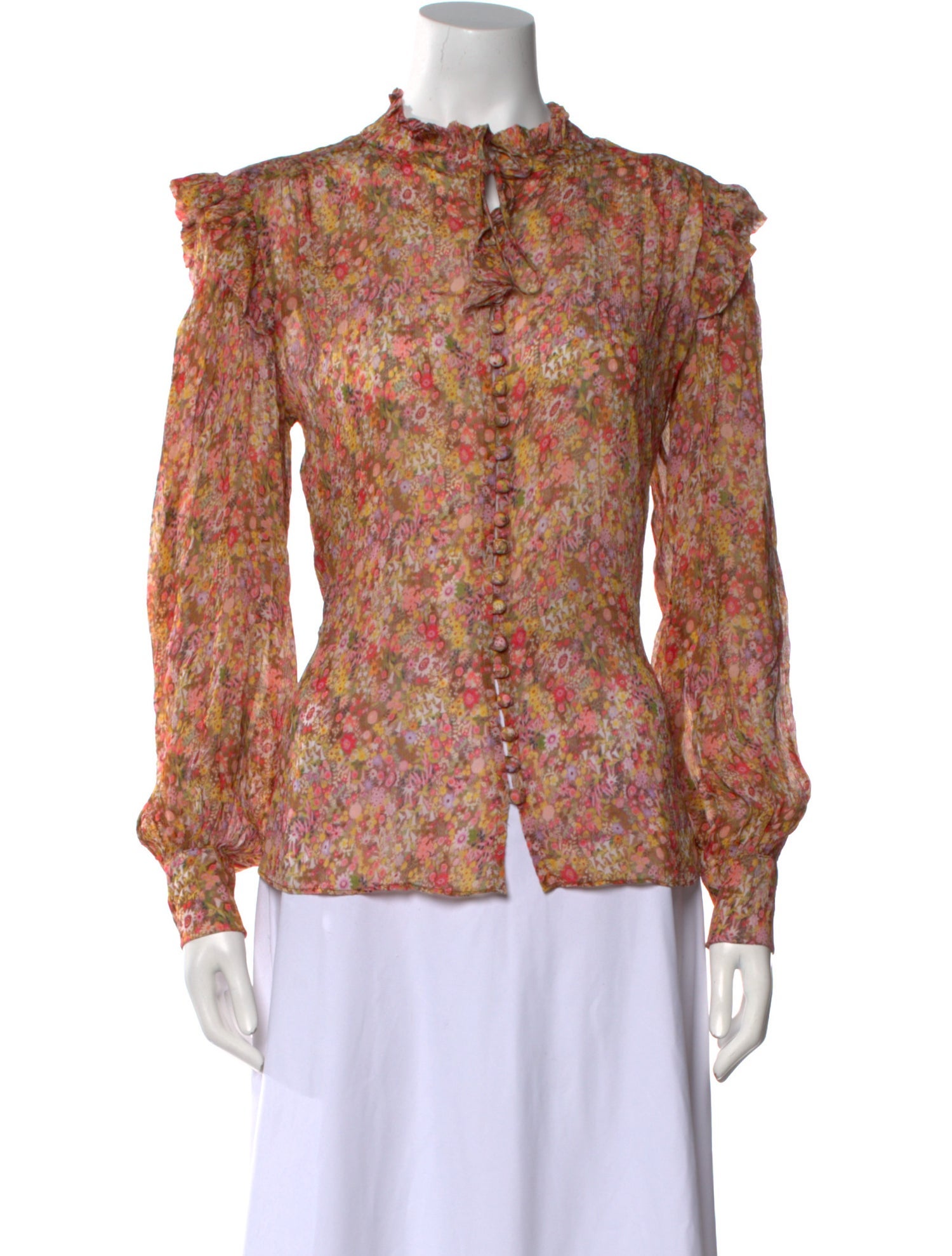 Berenice Floral Print Mock Neck Blouse