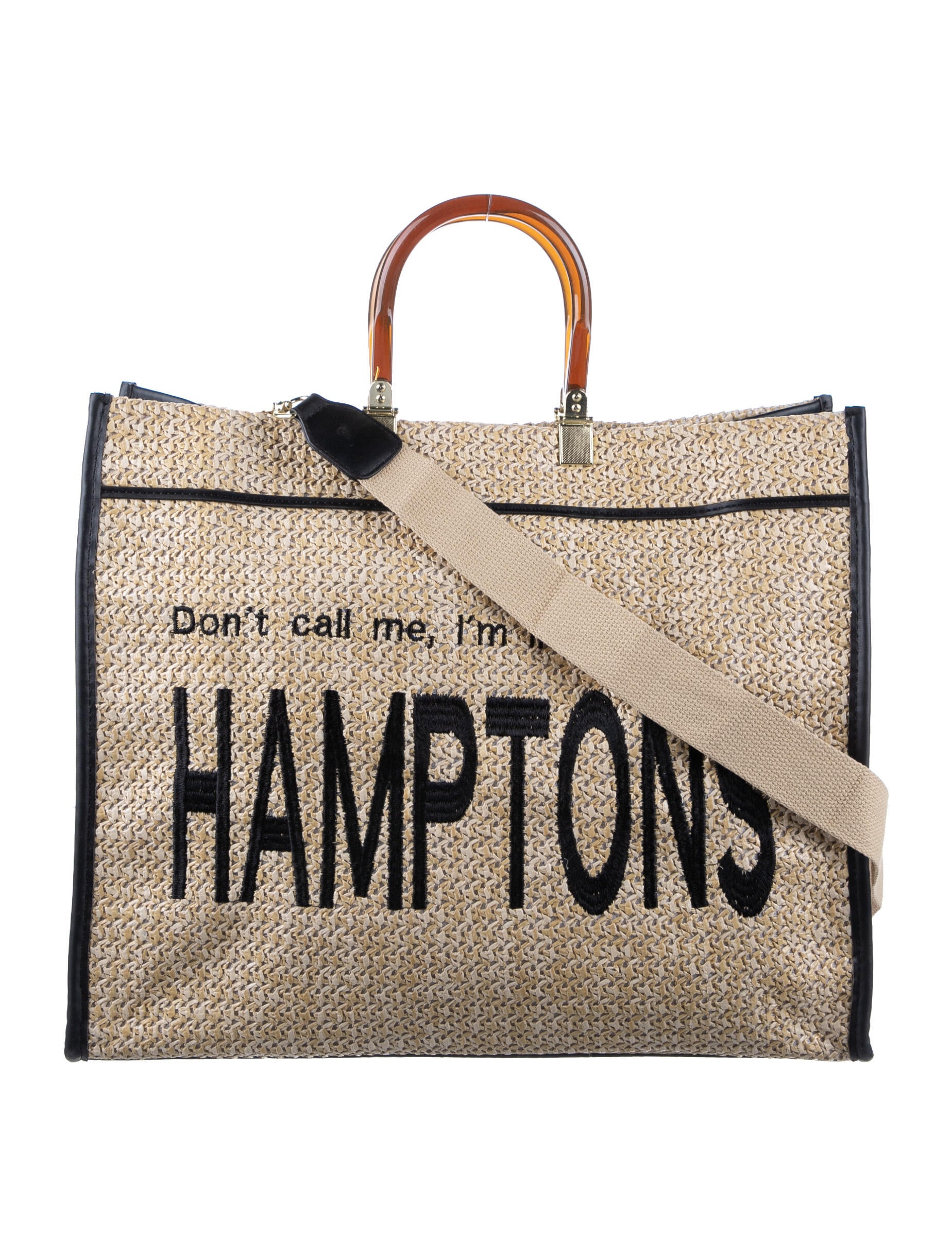 Bronx & Banco LeatherTrimmed Raffia Tote Black Totes, Handbags