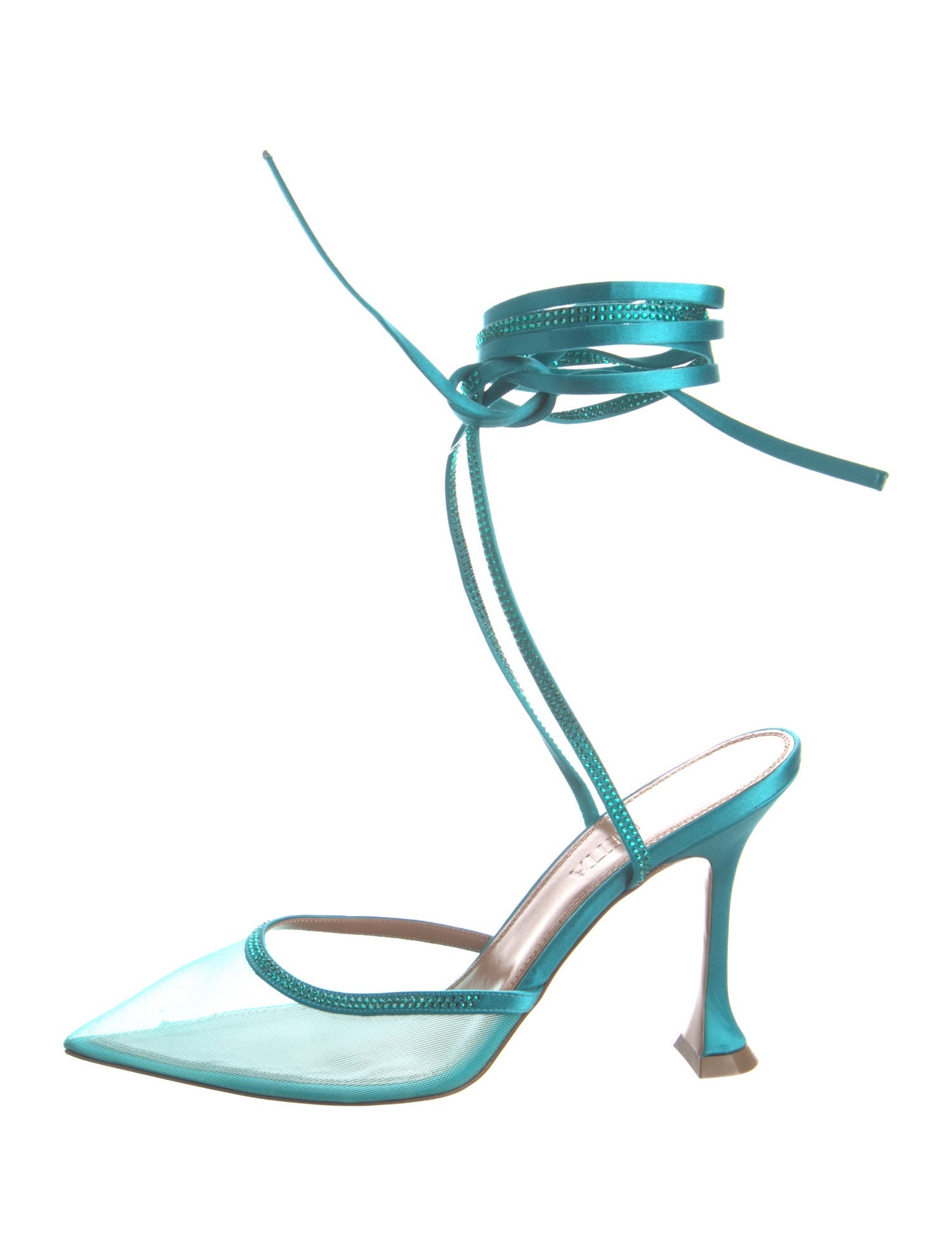 BRITT NETTA Satin Mesh Accents T-Strap Pumps