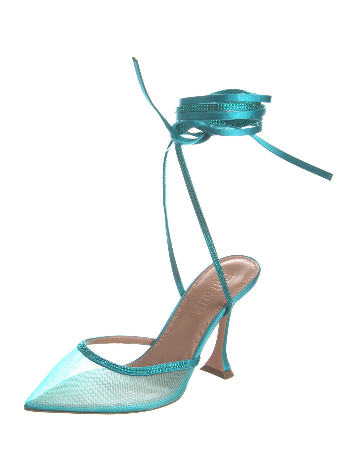 BRITT NETTA Satin Mesh Accents T-Strap Pumps