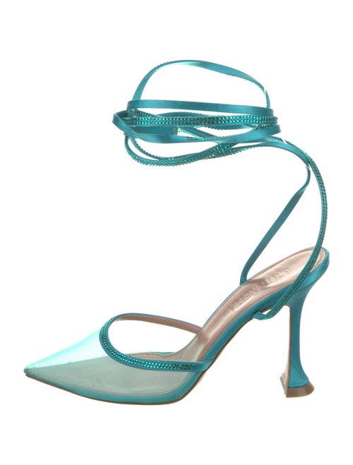BRITT NETTA Satin Mesh Accents T-Strap Pumps