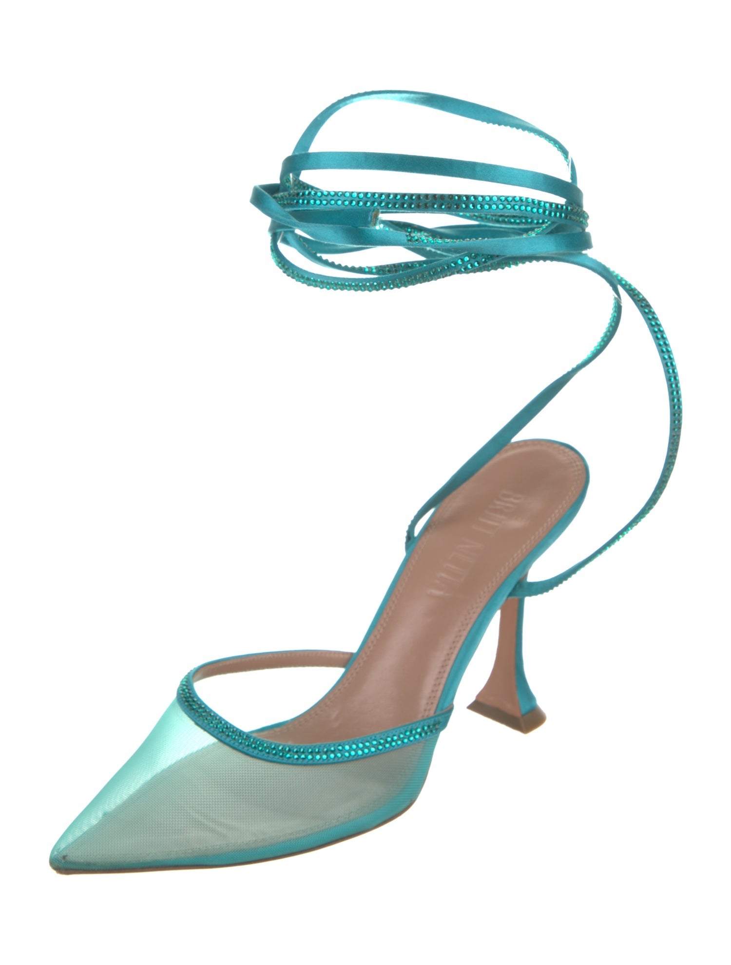 BRITT NETTA Satin Mesh Accents T-Strap Pumps