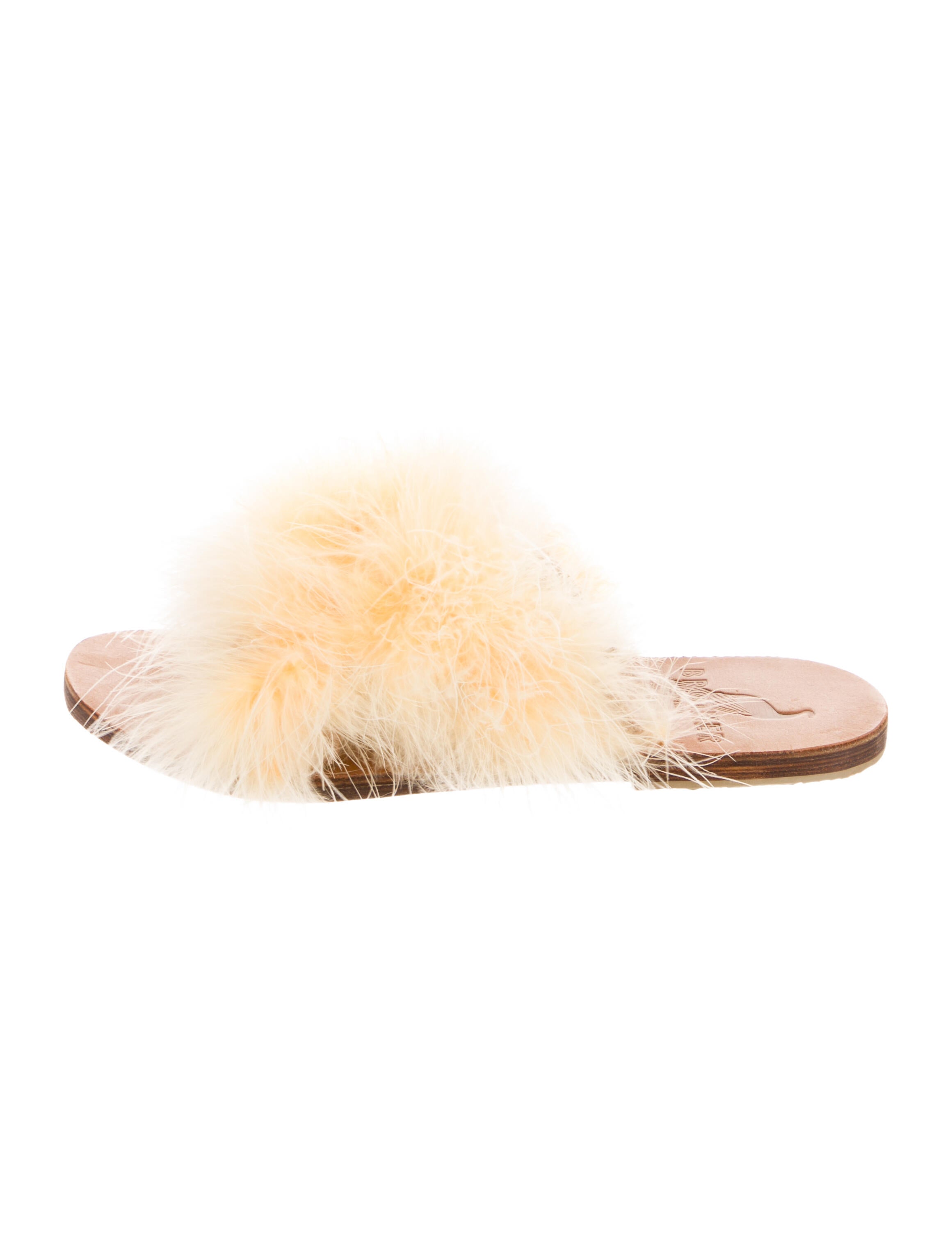 Brother Vellies Leather Feather Trim Slides