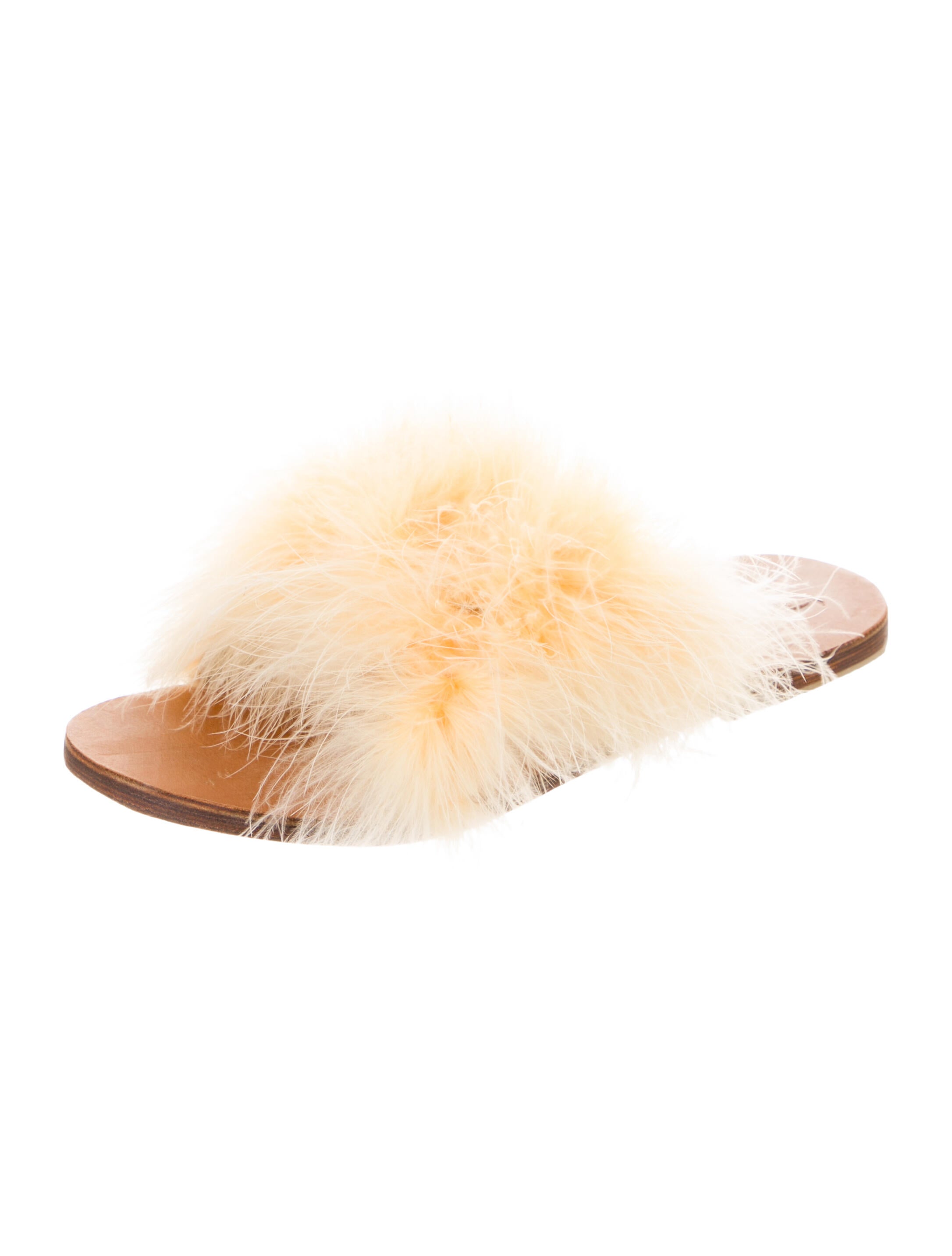 Brother Vellies Leather Feather Trim Slides