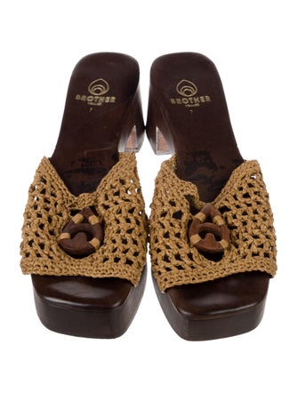 Brother Vellies Wicker Leather Trim Embellishment Slides