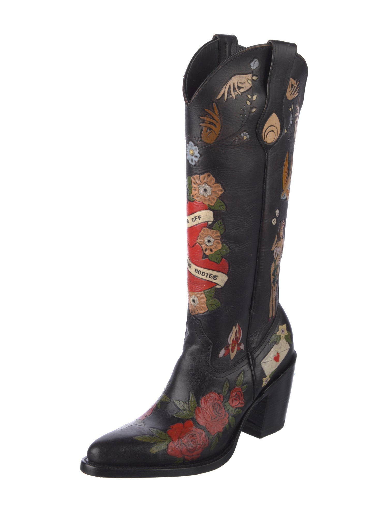 Brother Vellies Leather Floral Print Western Boots