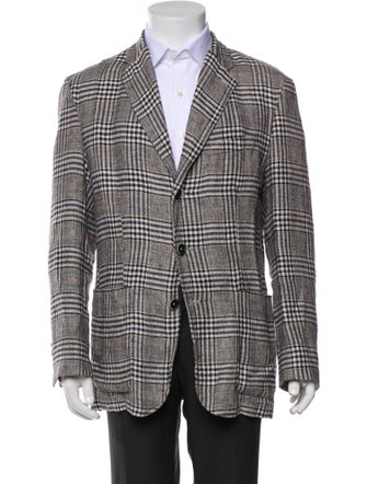 Barena Venezia Linen Plaid Print Moto Jacket