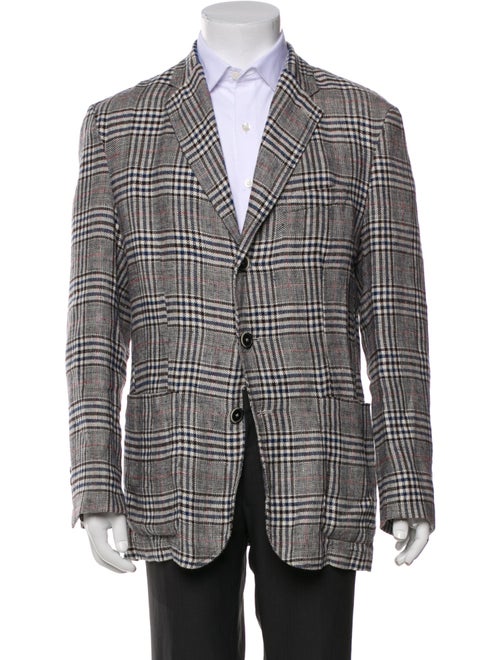 Barena Venezia Linen Plaid Print Moto Jacket