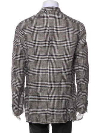 Barena Venezia Linen Plaid Print Moto Jacket