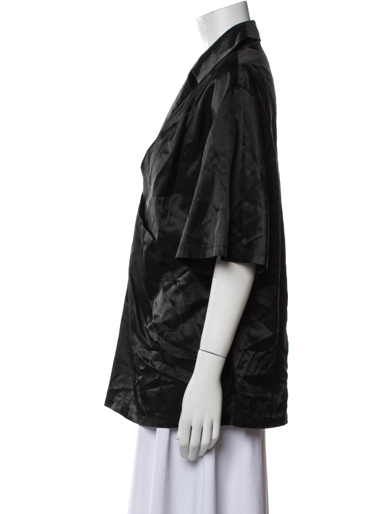 Bianca Saunders Silk Three-Quarter Sleeve Button-Up Top