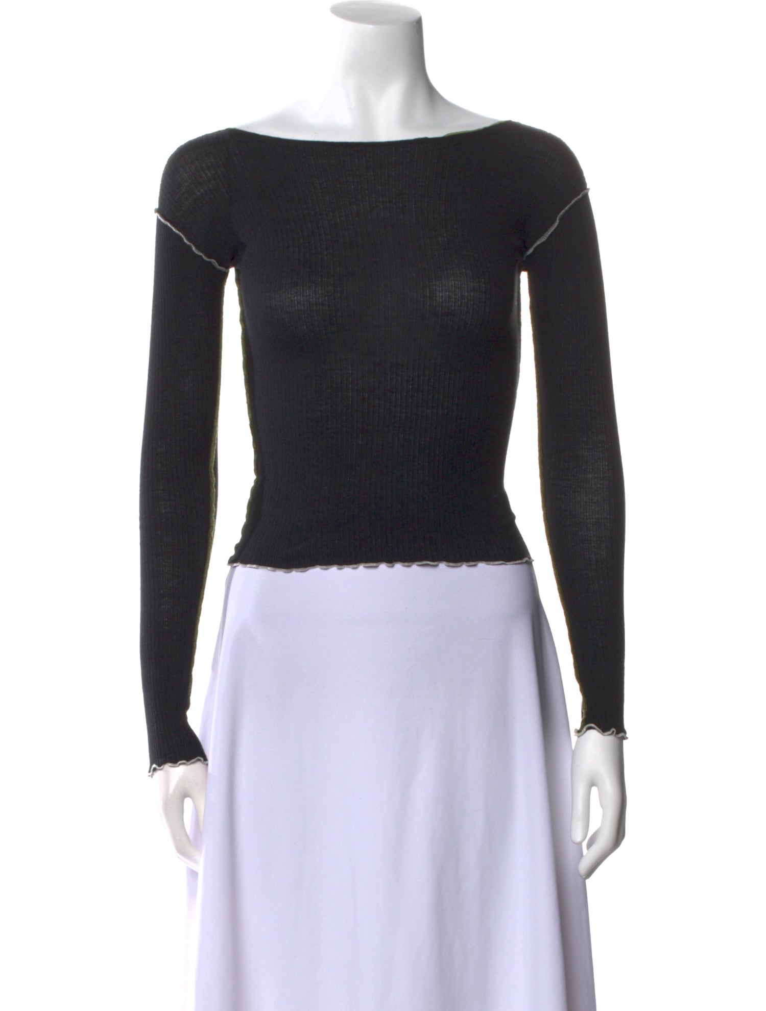 Baserange Bateau Neckline Long Sleeve Crop Top